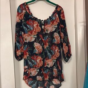 Abercrombie & Fitch sheer ruffled blouse multicolored floral size L
